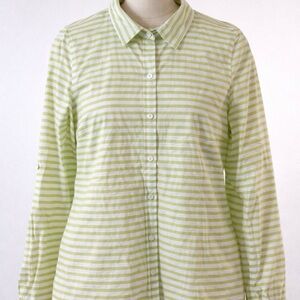 Charter Club Shirt Striped Button-Front Long Sleeve Shirt - Light Green/White